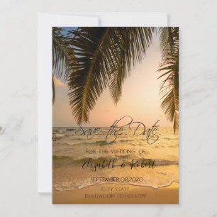Beach Wedding,Palm Sunset Save The Date