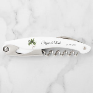 Beach Wedding Palm Tree Newlyweds Personalised Corkscrew
