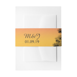 Beach Wedding Palm Tree Sunset Tropical Wedding Invitation Belly Band