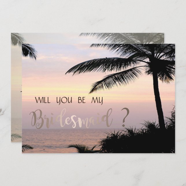 Beach Wedding Palms Sunset Bridesmaid Card (Front/Back)