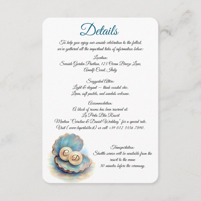 Beach Wedding Pearls Shell Elegant Ocean Theme  Enclosure Card (Front)