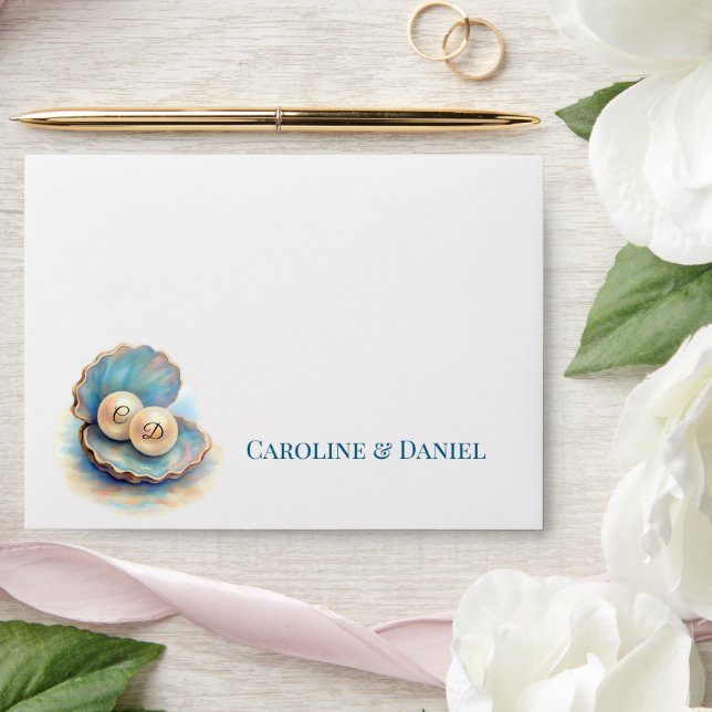 Beach Wedding Pearls Shell Elegant Ocean Theme  Envelope (Wedding)