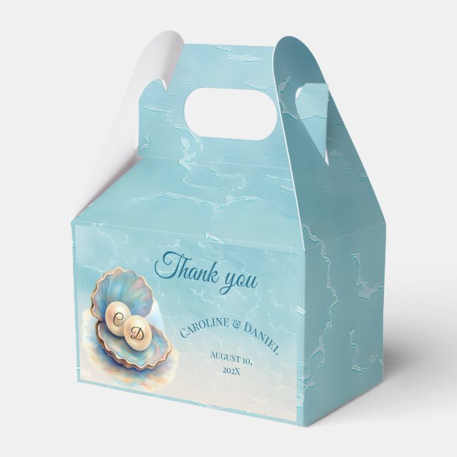 Beach Wedding Pearls Shell Elegant Ocean Theme  Favour Box (Front Side)