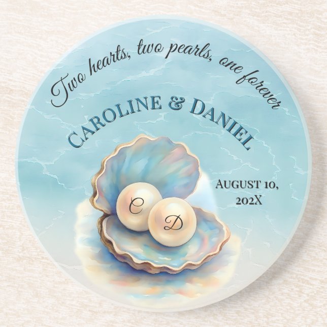 Beach Wedding Pearls Shell Elegant Ocean Theme  Gi Coaster (Front)