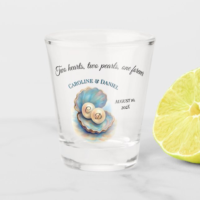 Beach Wedding Pearls Shell Elegant Ocean Theme  Gi Shot Glass (Front)