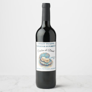 Beach Wedding Pearls Shell Elegant Ocean Theme Gi Wine Label