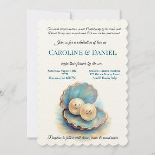 Beach Wedding Pearls Shell Elegant Ocean Theme  Invitation