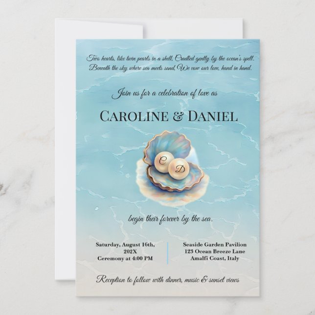 Beach Wedding Pearls Shell Elegant Ocean Theme  Invitation (Front)