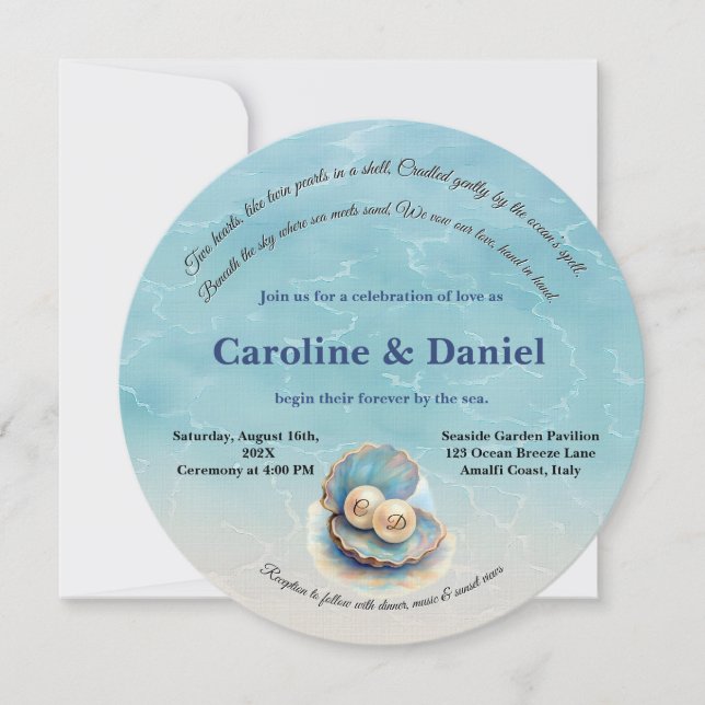 Beach Wedding Pearls Shell Elegant Ocean Theme  Invitation (Front)