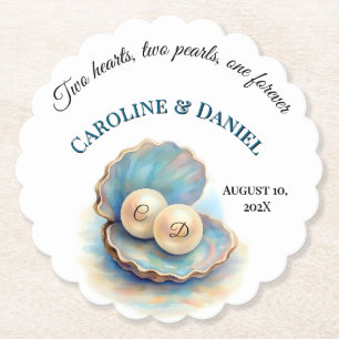 Beach Wedding Pearls Shell Elegant Ocean Theme  Paper Coaster