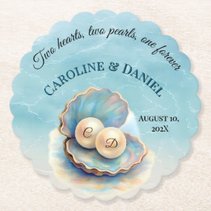 Beach Wedding Pearls Shell Elegant Ocean Theme  Paper Coaster
