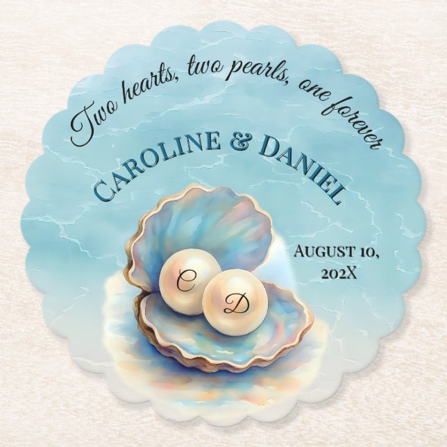 Beach Wedding Pearls Shell Elegant Ocean Theme  Paper Coaster (Front)