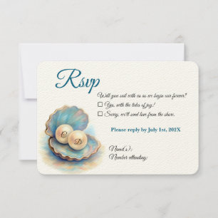Beach Wedding Pearls Shell Elegant Ocean Theme RSVP Card