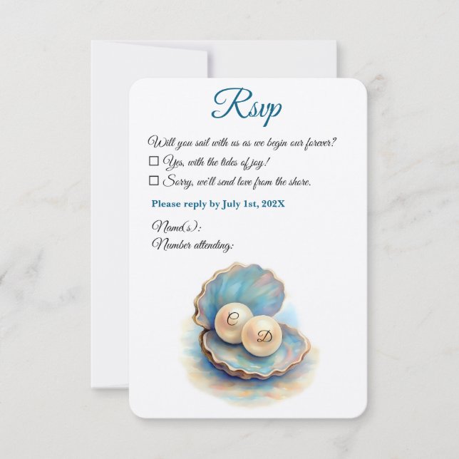 Beach Wedding Pearls Shell Elegant Ocean Theme  RSVP Card (Front)