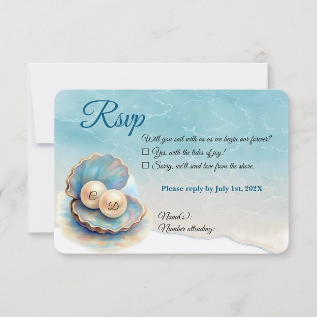 Beach Wedding Pearls Shell Elegant Ocean Theme  RSVP Card (Front)