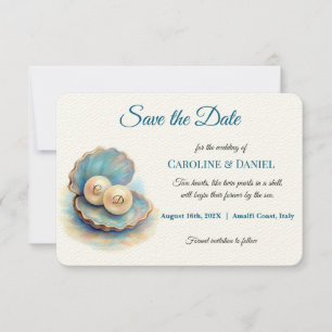 Beach Wedding Pearls Shell Elegant Ocean Theme  Save The Date