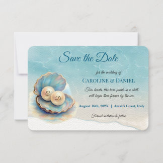 Beach Wedding Pearls Shell Elegant Ocean Theme Save The Date