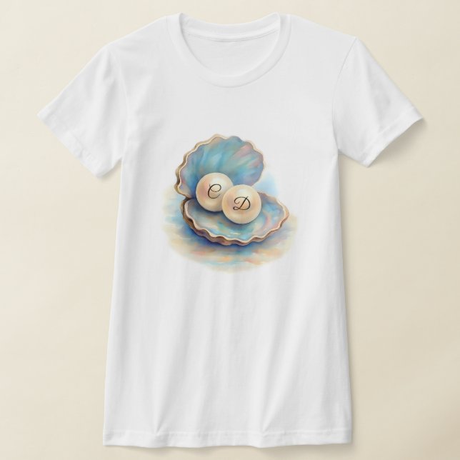 Beach Wedding Pearls Shell Elegant Ocean Theme  T-Shirt (Laydown)