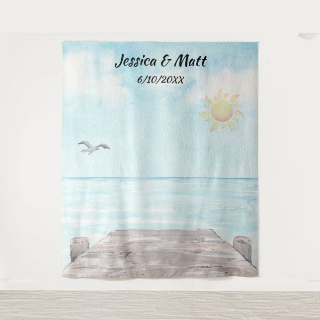 Beach Wedding Photo Booth Background Tapestry (Front)