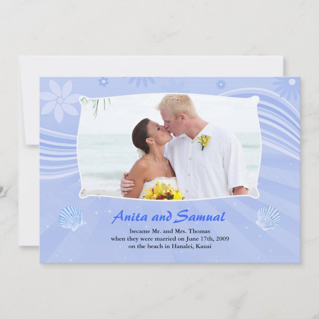 Beach Wedding Photo Flat Card Announcement (Front)