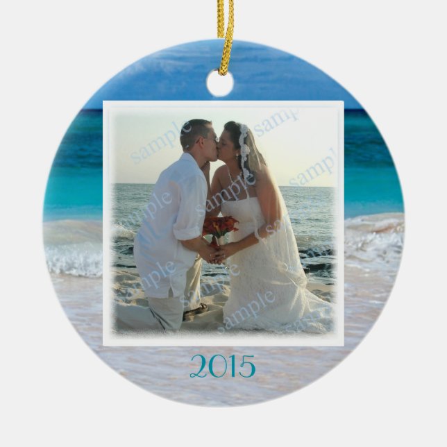 Beach Wedding Photo Frame Tropical Ocean Ornaments (Front)