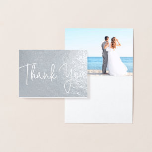 Beach Wedding Photo Thank You Card in Silver Foil