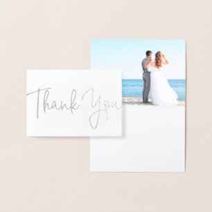 Beach Wedding Photo Thank You Card in Silver Foil
