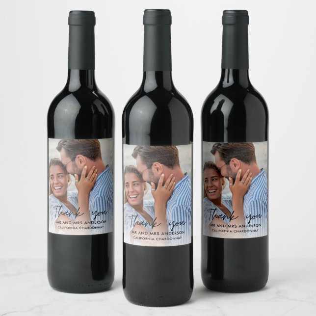 Beach Wedding Photo Thank You Favour Wine Label (Bottles)