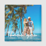 Beach Wedding Photo Thank You  Magnet<br><div class="desc">Wedding thank you favour magnets for your beach wedding,  customised with your photo,  names and wedding date. Modern blue beach wood design with "thank you" in a white handwritten font.</div>