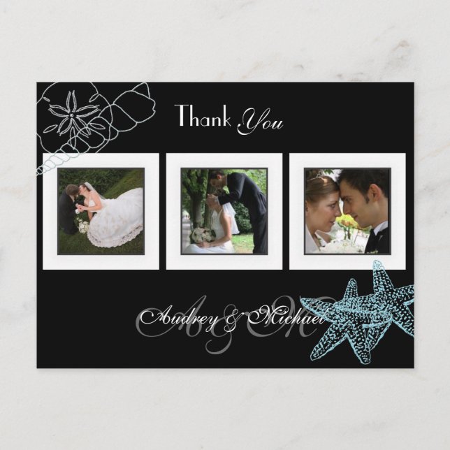 Beach Wedding Photos Thank you postcards (Front)