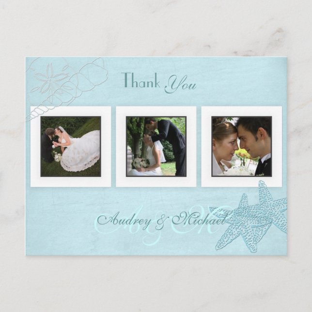 Beach Wedding Photos Thank you postcards (Front)