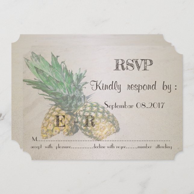 Beach Wedding Pineapple  RSVP Invitation (Front/Back)