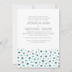 Beach Wedding Polka Dots Watercolor Modern Invitation