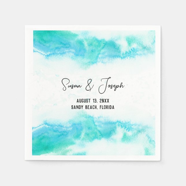Beach Wedding Program Blue Waves  Napkin (Front)