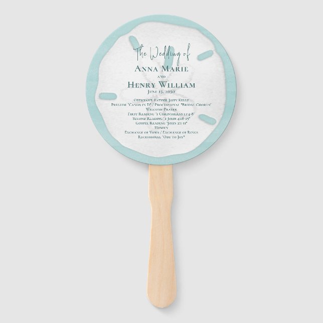 Beach Wedding Program Elegant Destination Hand Fan (Front)