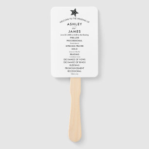 Beach Wedding Program Fan with Starfish, Black