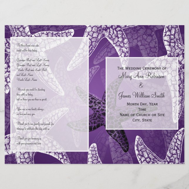Beach Wedding Program Starfish Purple (Front)