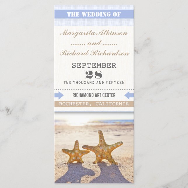 beach wedding programs with starfish couple (Front)