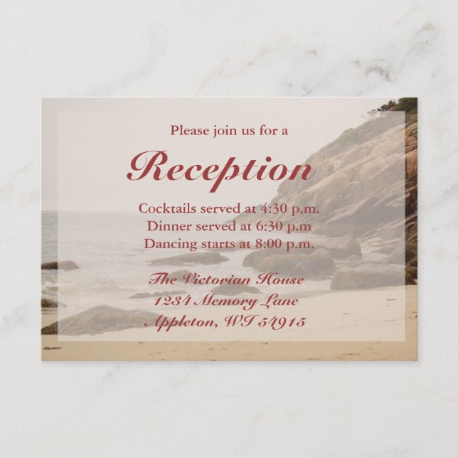 Beach Wedding Reception Cards - Rocky Beach (Front)