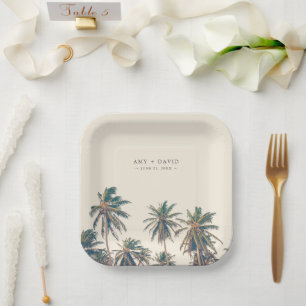 Beach Wedding Reception Palm Tree Personalised Paper Plate