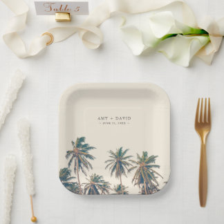Beach Wedding Reception Palm Tree Personalised Paper Plate