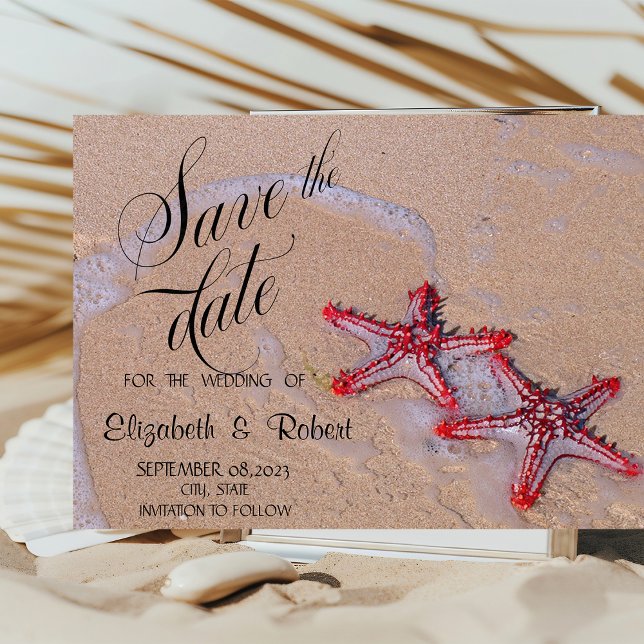 Beach Wedding Red Starfish Save The Date (Creator Uploaded)