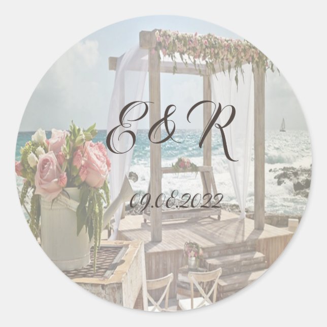 Beach  Wedding Retro Arbor  Classic Round Sticker (Front)