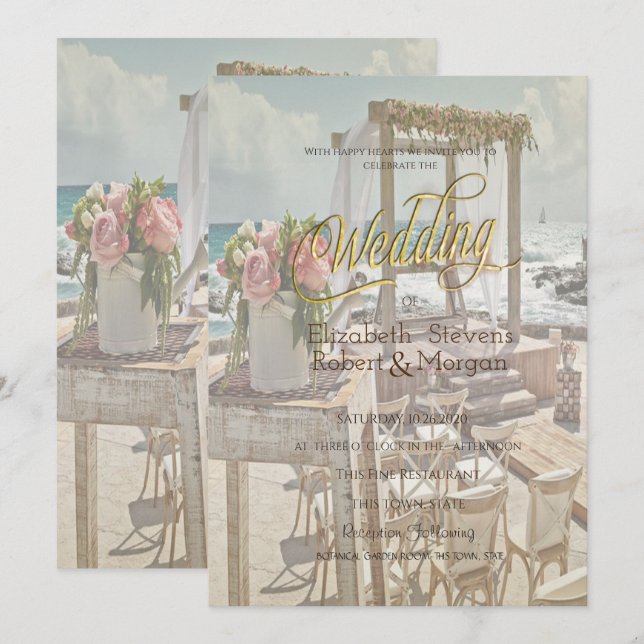 Beach Wedding Retro Arch  Invitation (Front/Back)