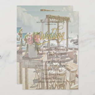 Beach Wedding Retro Arch  Invitation
