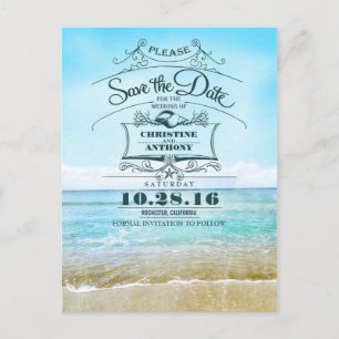 Beach wedding retro save the date postcards
