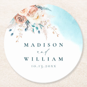 Beach Wedding Round Paper Coaster