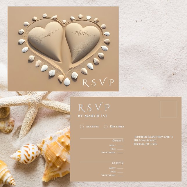 Beach Wedding RSVP- Sand Hearts Postcard (Beach Wedding RSVP- Sand Hearts Postcard )