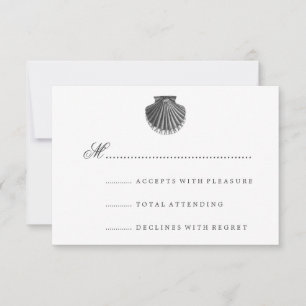 Beach Wedding RSVP Scallop Shell Black Card