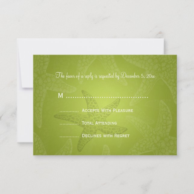 Beach Wedding  RSVP Starfish Lime Green Card (Front)